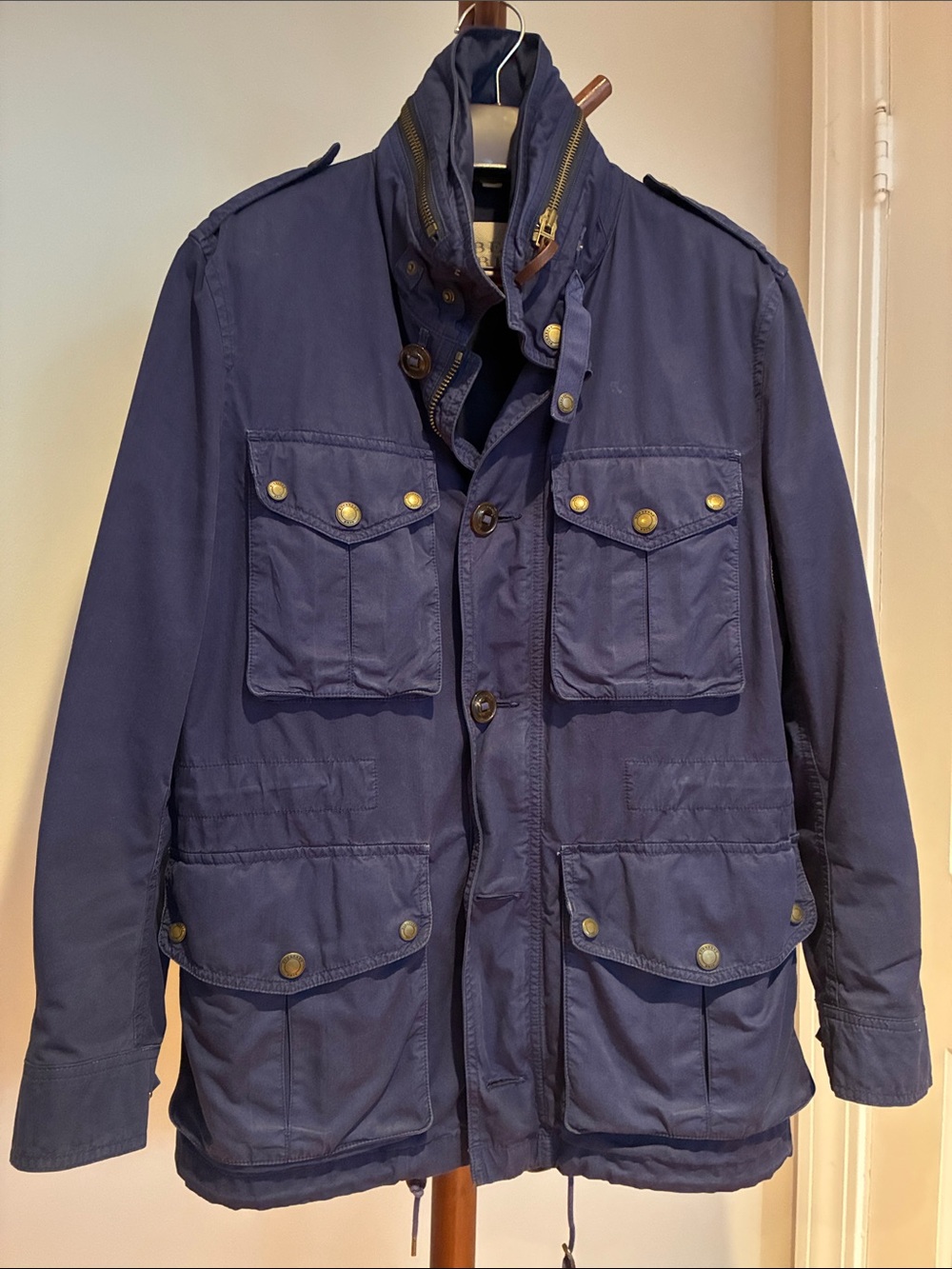 Burberry Brit Navy Military Field Jacket With Hood size M